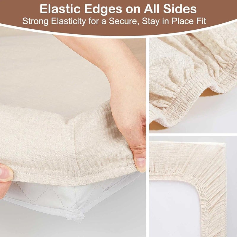 Basumee Muslin Changing Pad Cover Waterproof 2 Pack Baby Changing Table Covers for Boys and Girls Soft Breathable Nursery Diaper Change Table Cover Pad Fits 32"x16", Lvory and Brown - Image 5